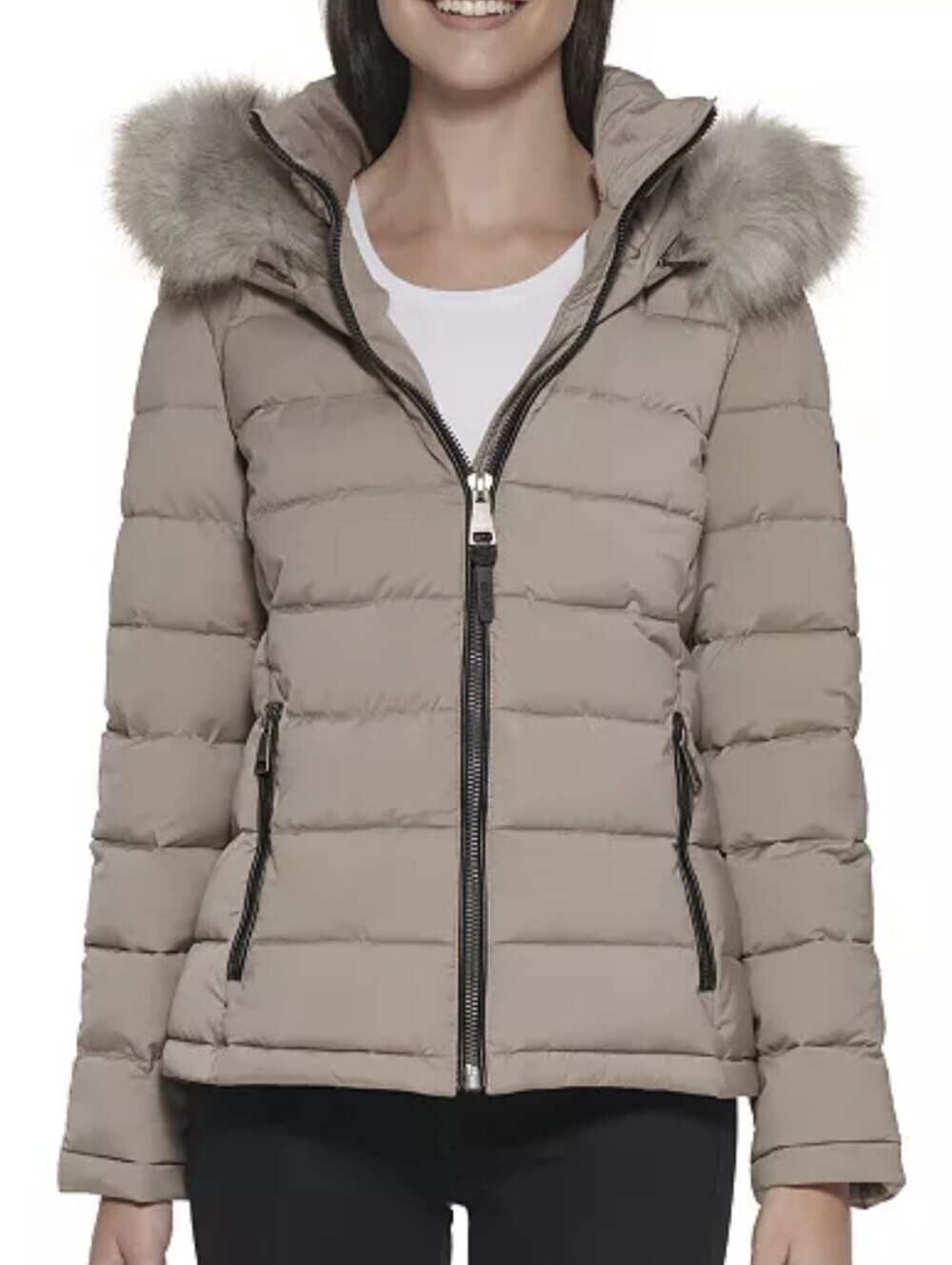 DKNY Women's Faux-Fur-Trim Hooded Puffer Coat Size Xs